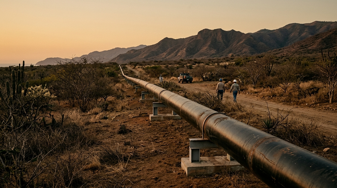 Gasoducto Guadalajara-Manzanillo, tubería de gas natural en paisaje árido del occidente mexicano