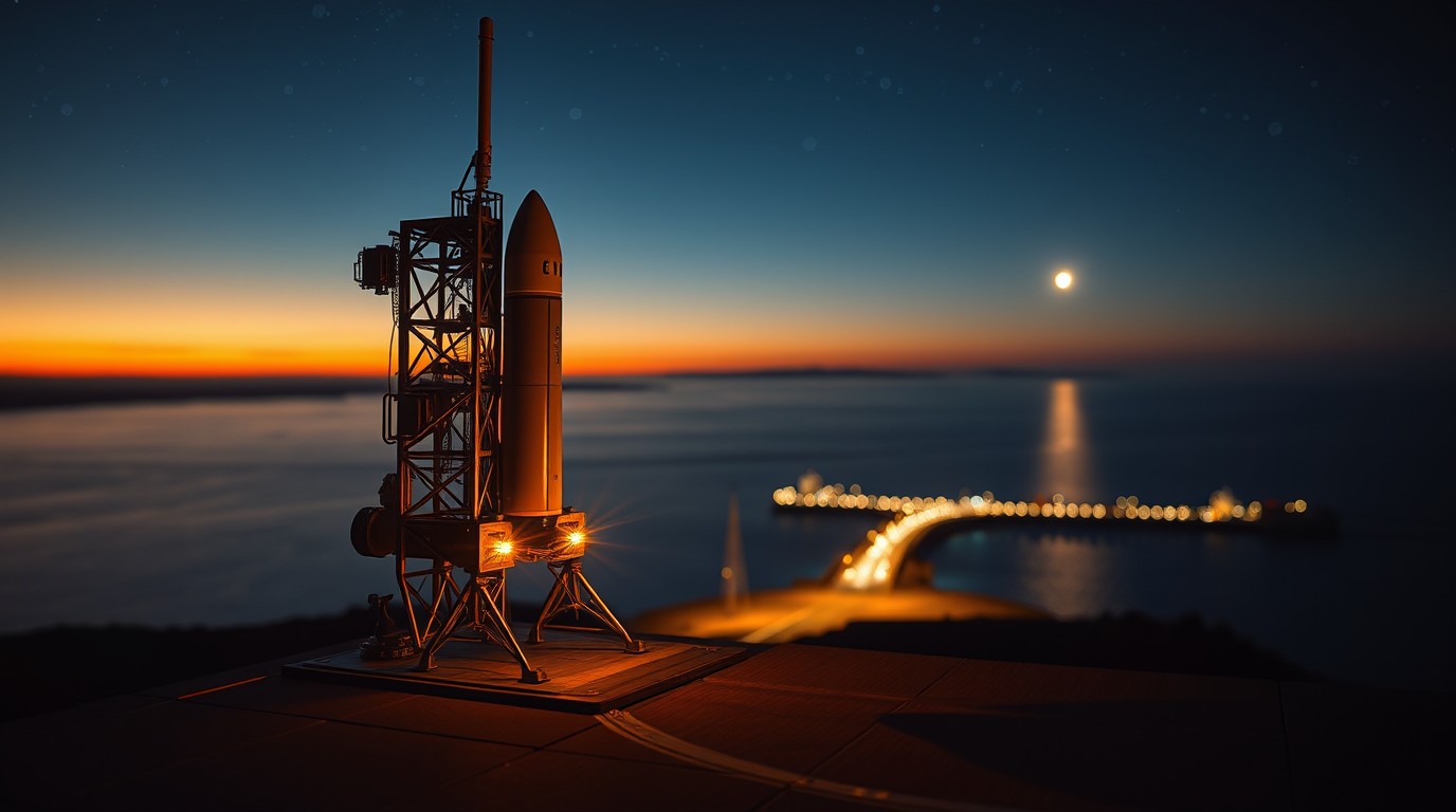 Cohete H3 despegando de noche desde la misión MMX hacia Fobos